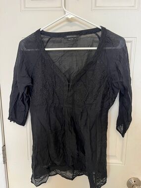 BCBGMaxAzria Black Embroidered V-Neck Tunic